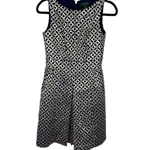 Ralph Lauren Blue and Gold geo patterned bouffant mini Dress Sleeveless Size 4P
